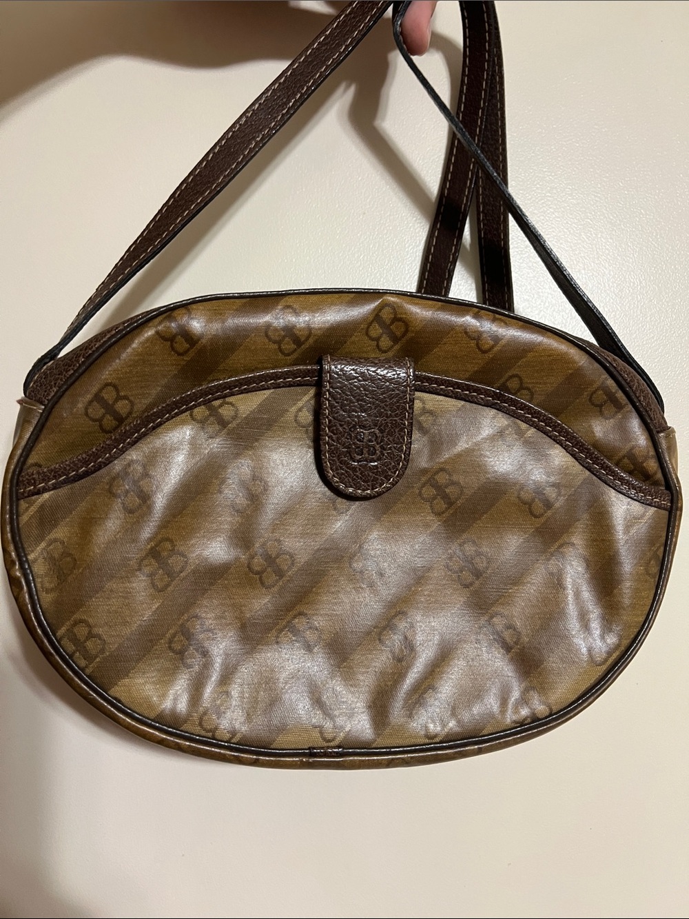 Balenciaga Brown Logo Oval Shoulder Bag